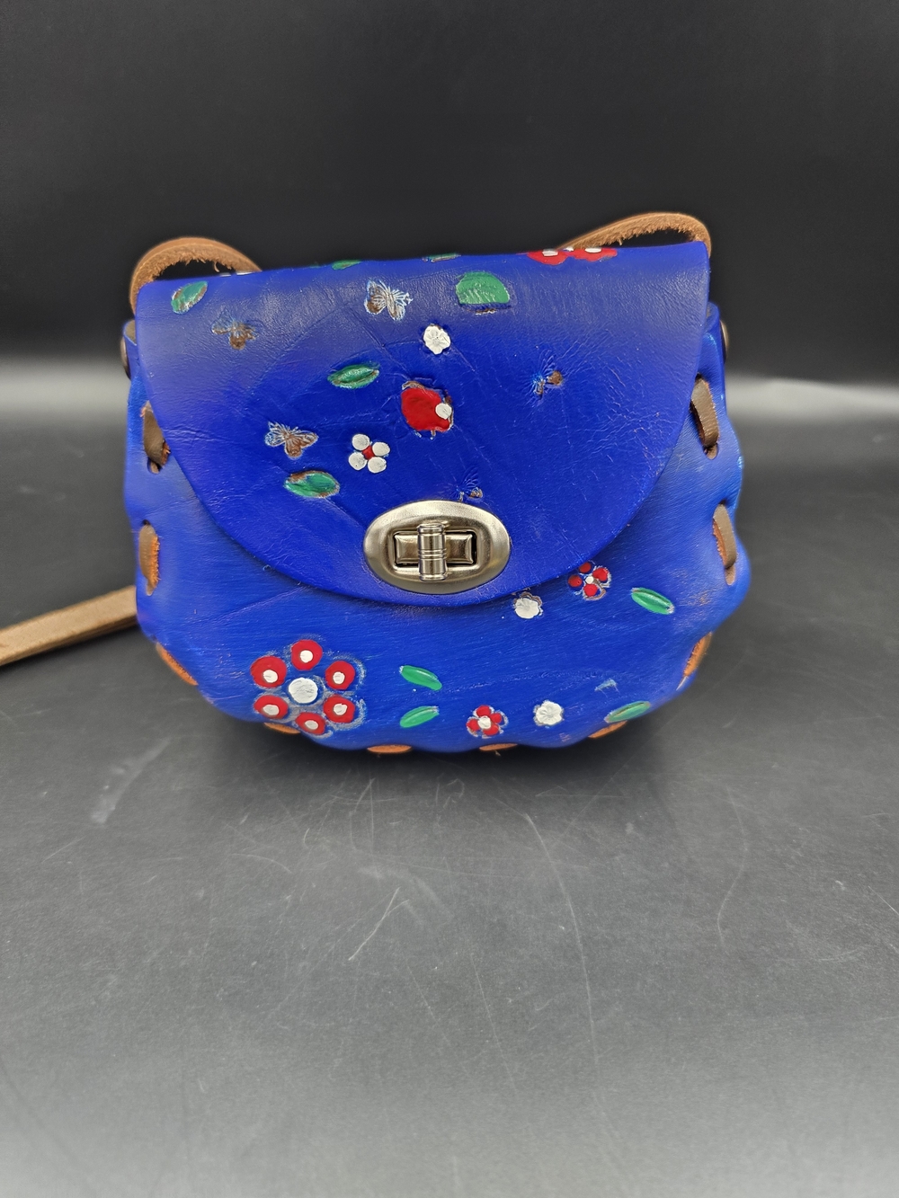 Hand-Painted Blue Floral Crossbody Bag